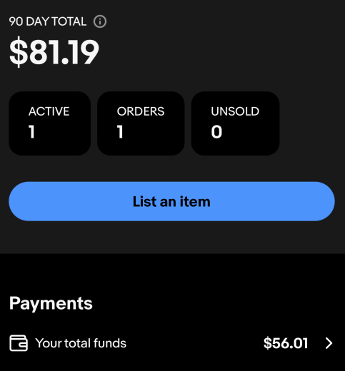 Screenshot of $81.19 sale on eBay